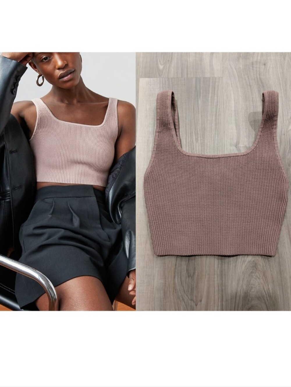 Aritzia Babaton | Sculpt Knit Squareneck Cropped Tank In Mauve Taupe